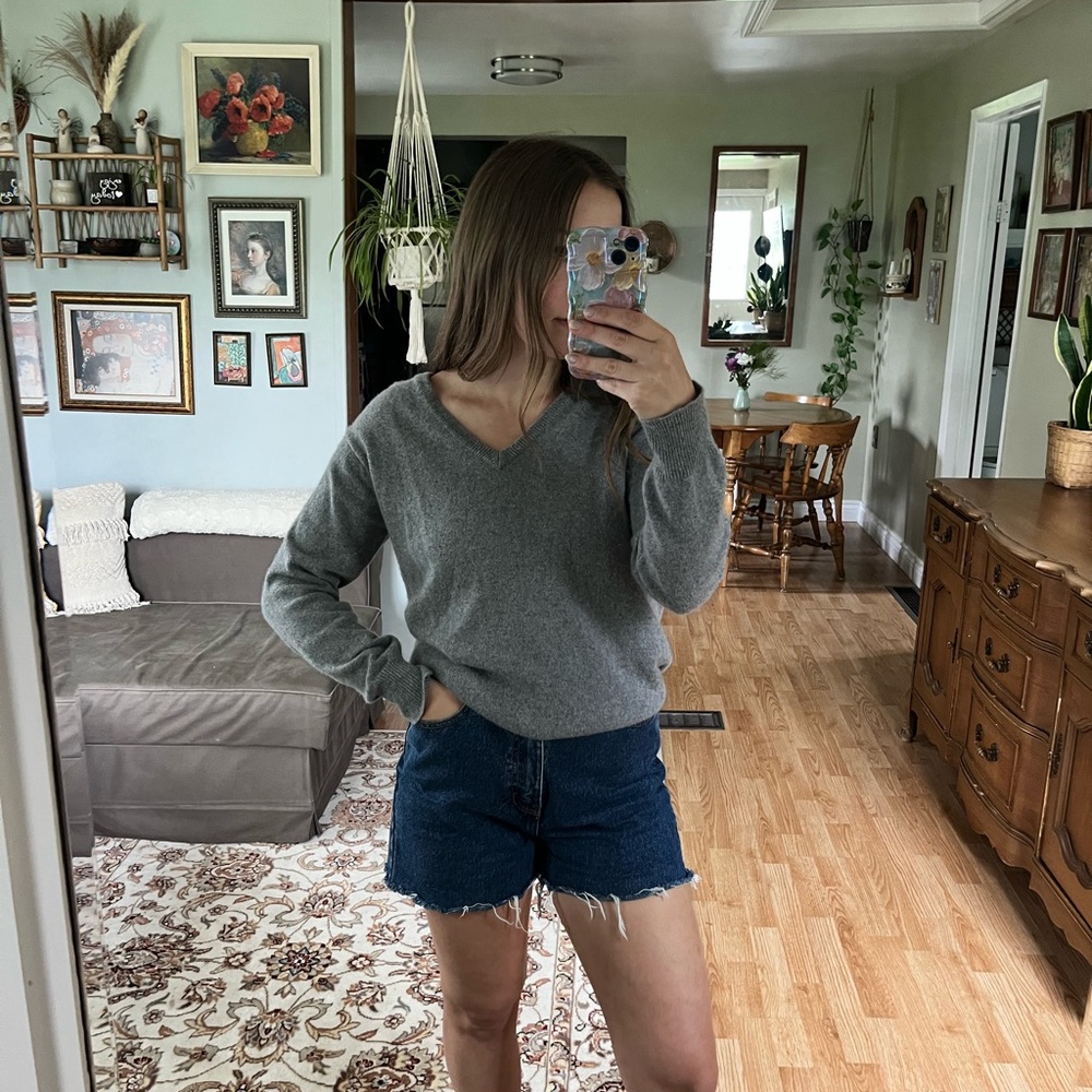 Gray V-Neck Women's Sweater
